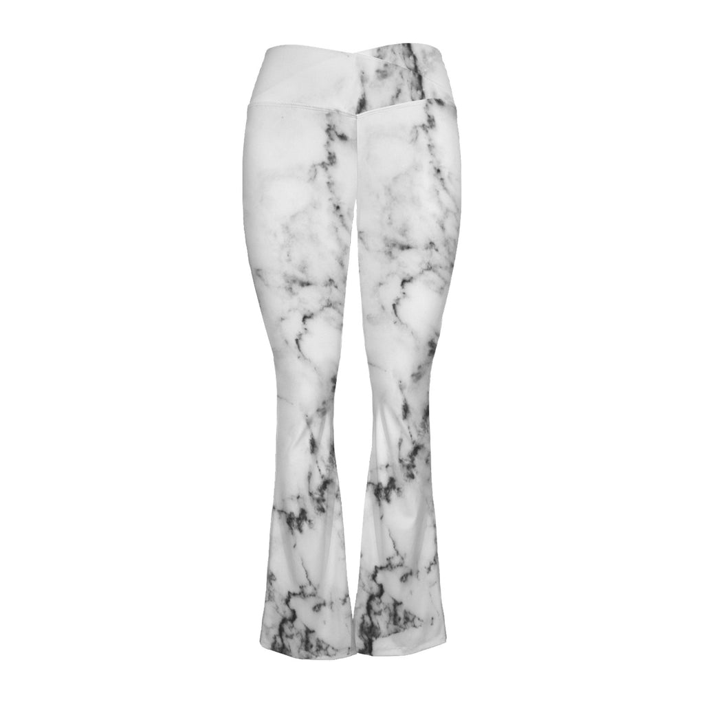 Women's V-Crossover High Waisted Flare Leggings white marble wall texture