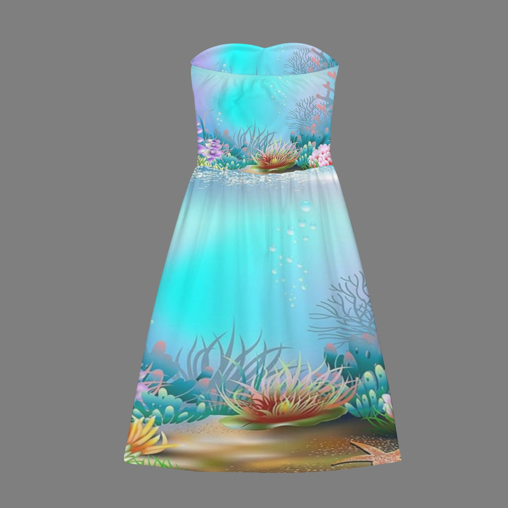 Underwater Women's Strapless Waist-Cinched Flowy Maxi Dress