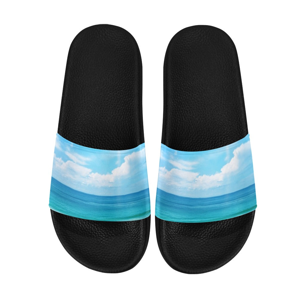 Women's Beautiful Seascape Sun on Blue SkySlide Sandals(Model 057)