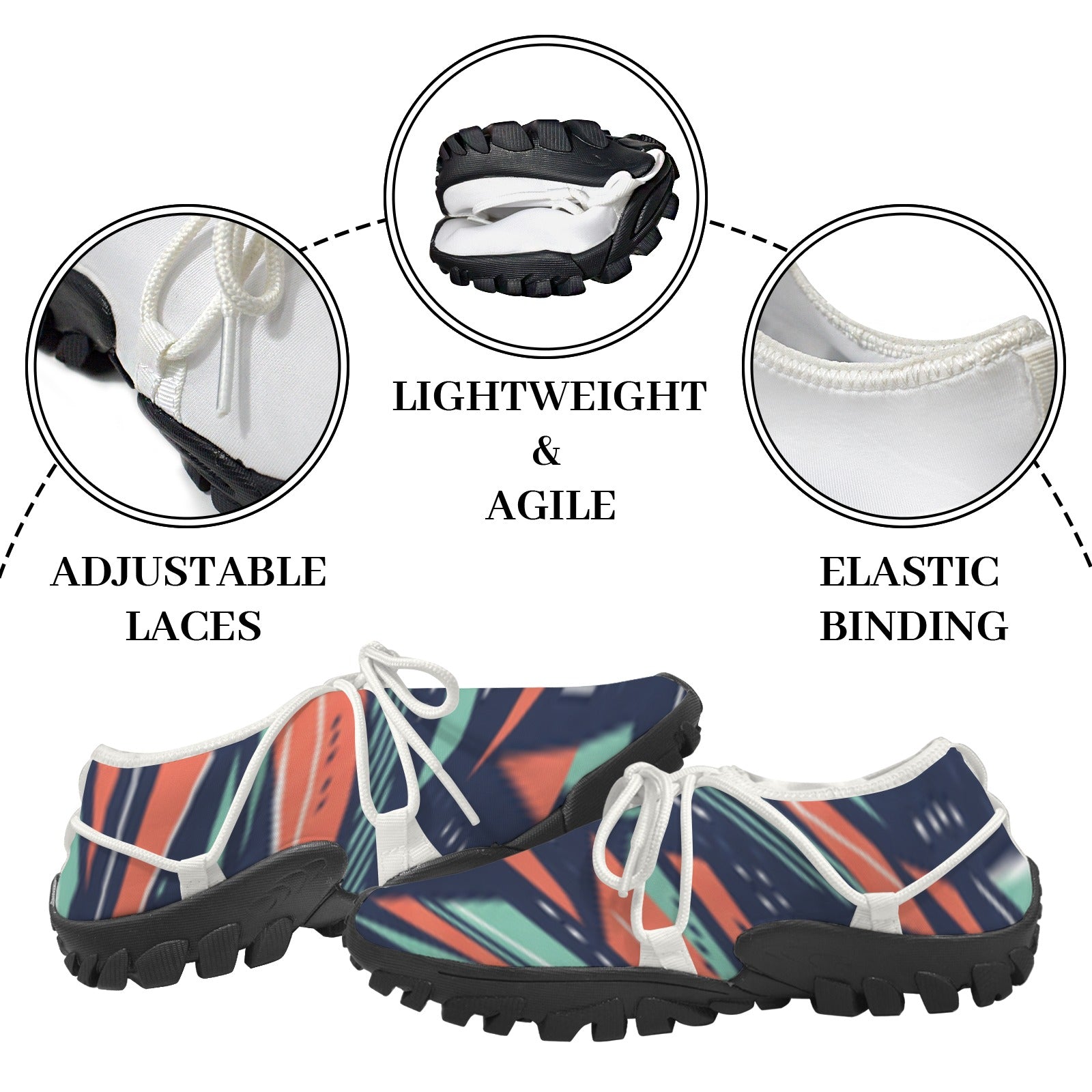 Men's Custom Print Fitness Shoes with Shoelaces – (White)