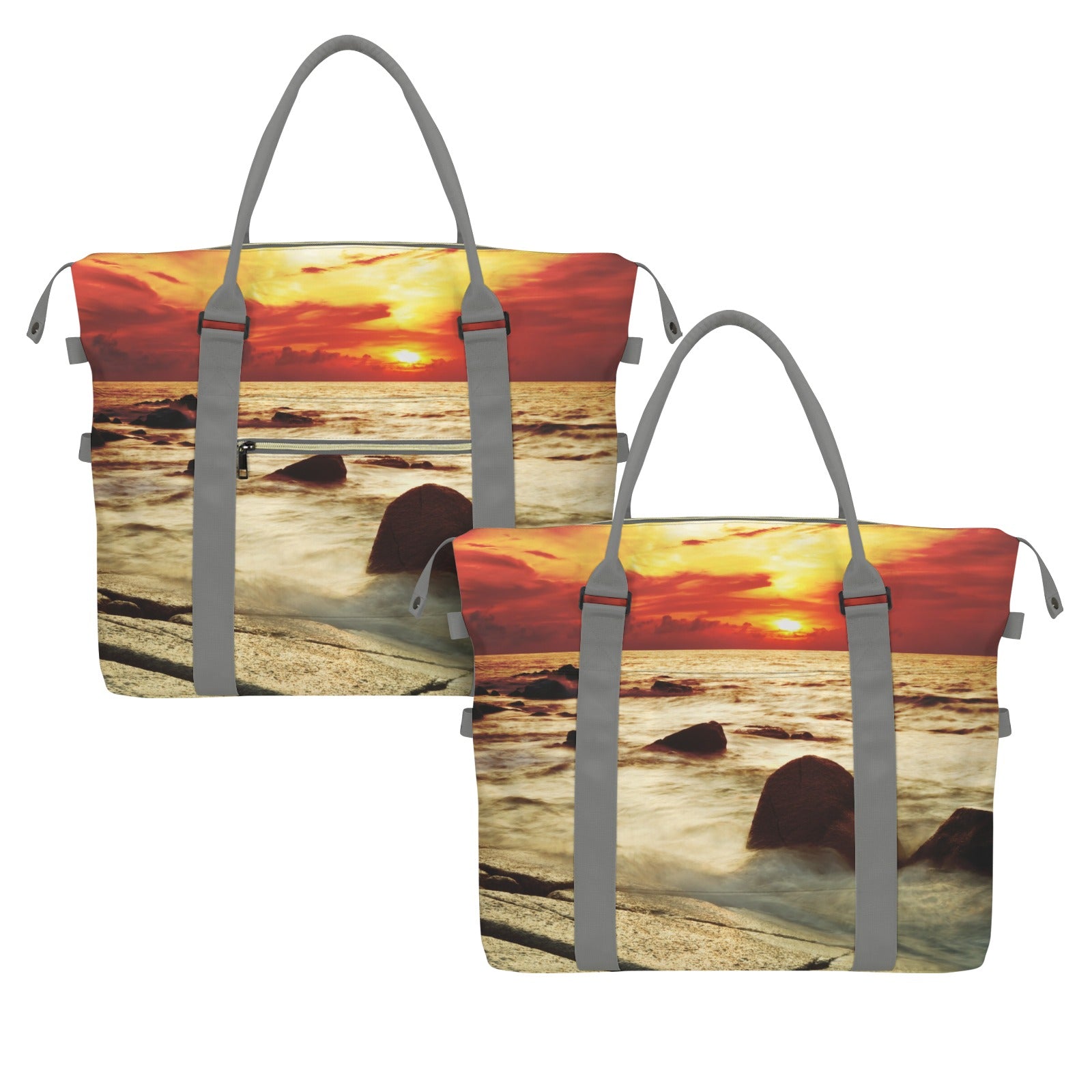 Tropical Sunset on the Stones Beach Large Travel Bag with Trolley Sleeve (Model 1715)