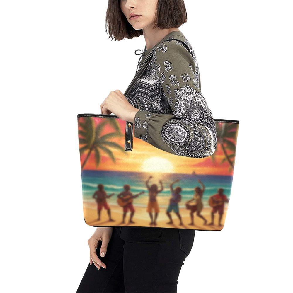 Reggae Beach Hand bag PU Leather Tote Bag(Model1709)