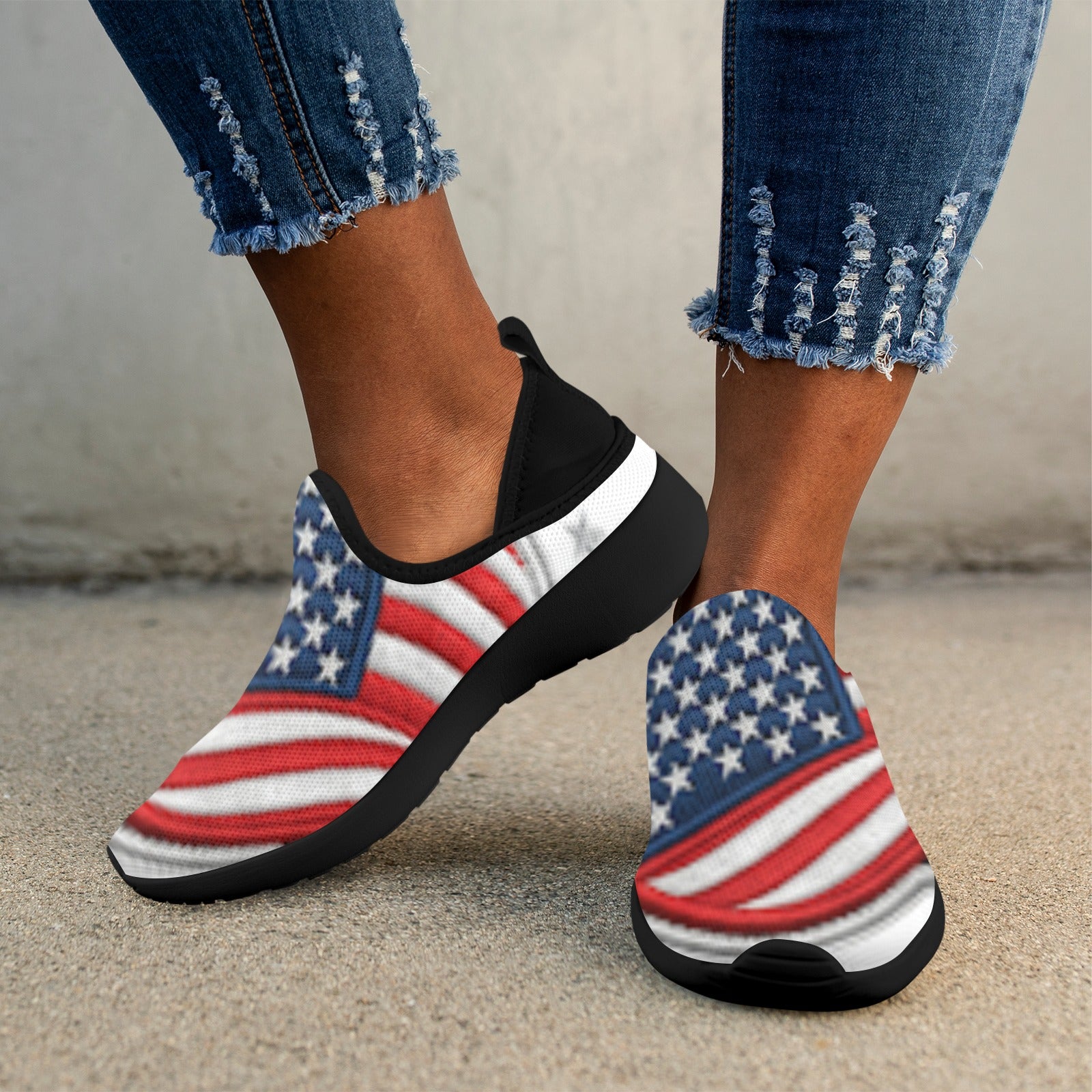 USA Flag Fly Weave Sneakers Drop-in-Heel for Women(Model 02002)