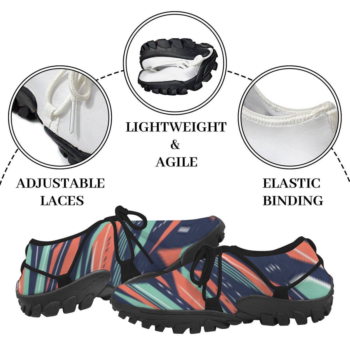 Women's Custom Print Fitness Shoes with Shoelaces – (Black)