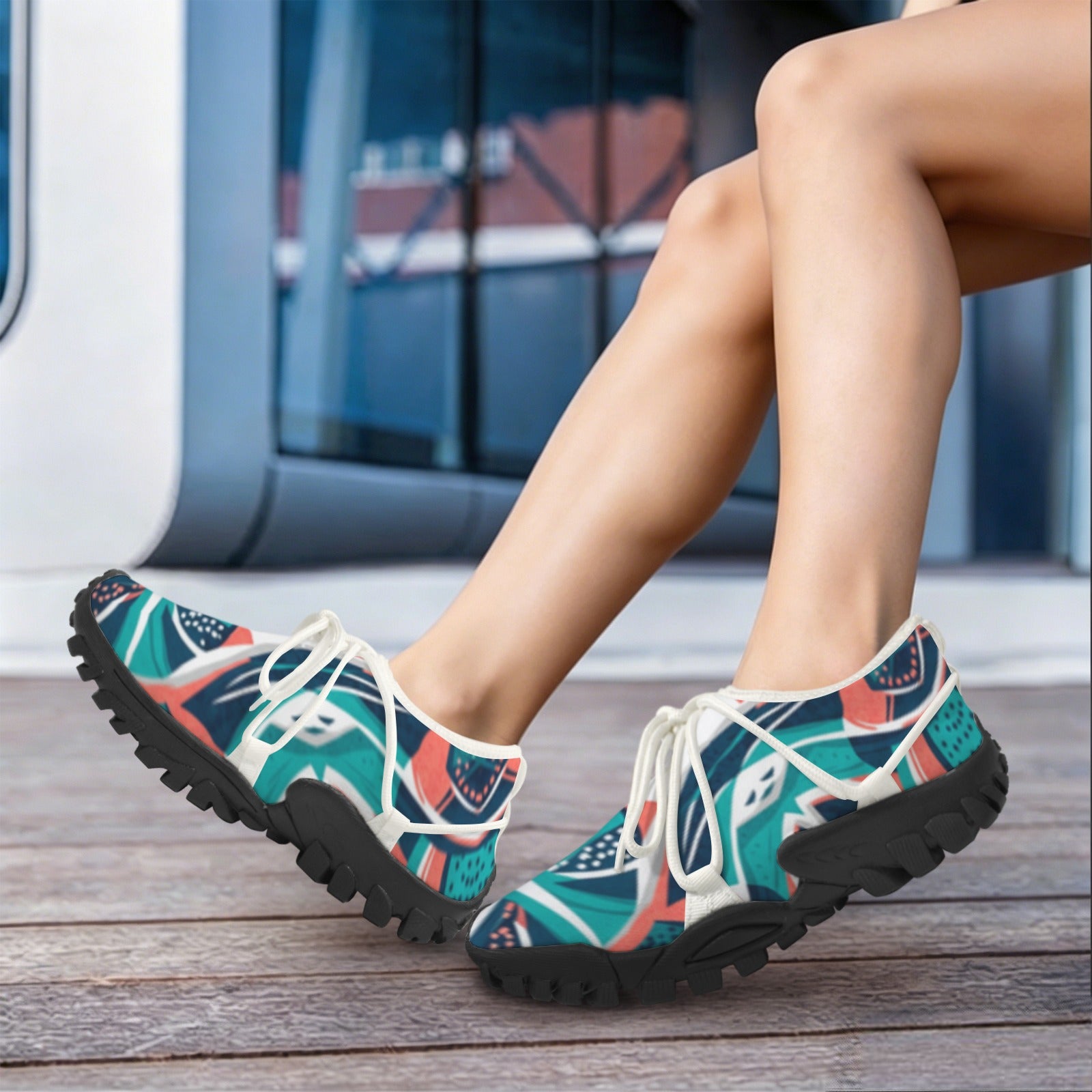 Women's Custom Print Fitness Shoes with Shoelaces – (White)