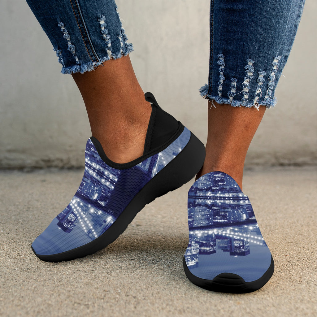 Newyork City Bridge Fly Weave Sneakers Drop-in-Heel for Women(Model 02002)
