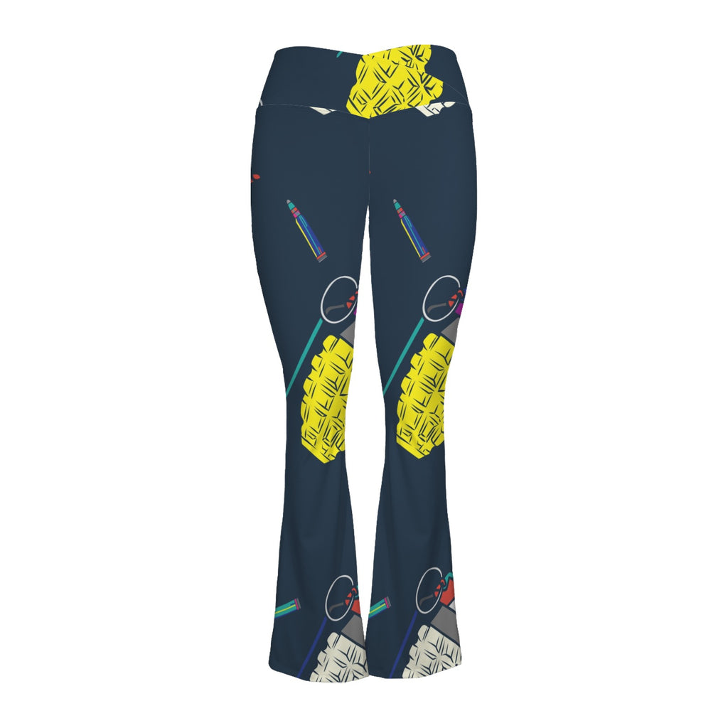 Women's V-Crossover High Waisted Flare Leggings Colorful Pop Art Grenades