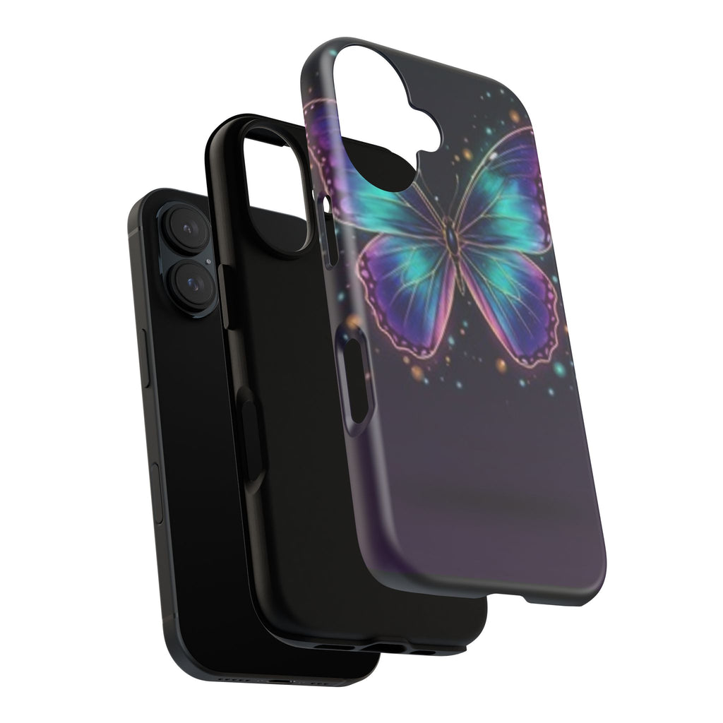 Compatible with iPhone 16 Neon Purple Teal Butterfly Phone Case | Tough Case