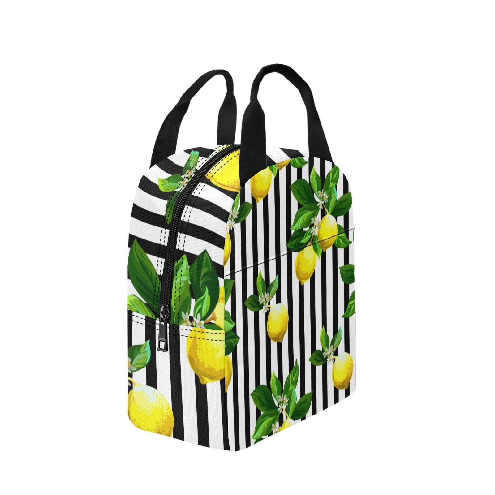 Seamless Citrus Vector Pattern on Striped Lunch Bag with Pockets (Model 1720)