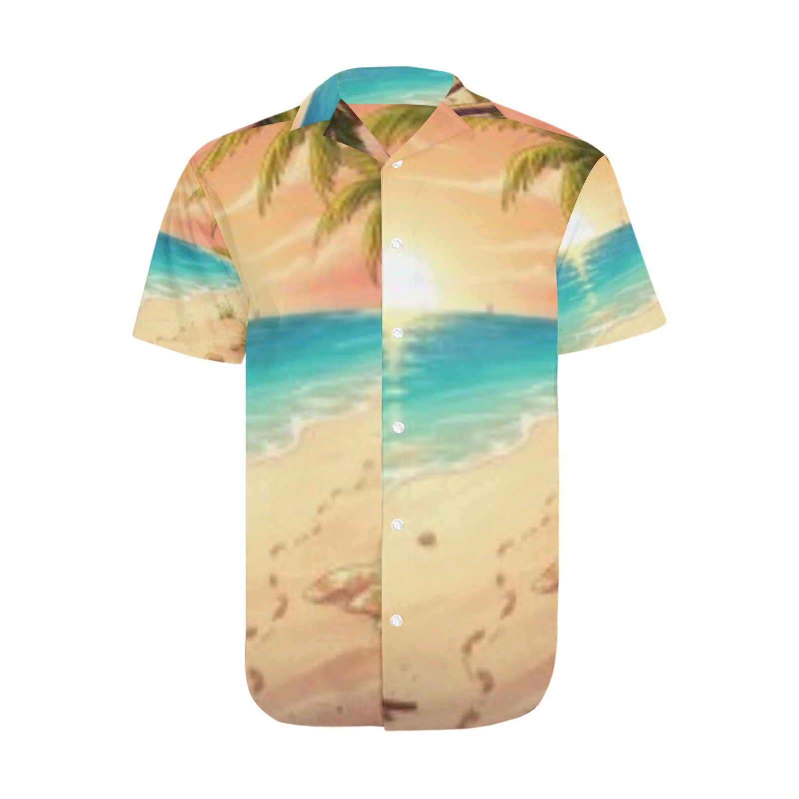 Sunset Palm Men's Short Sleeve Shirt With Lapel Collar (Model T54)