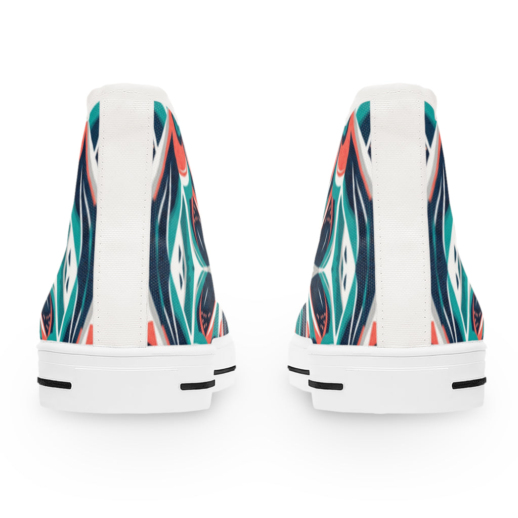 Abstract Teal Coral Wave Pattern Women's High Top Sneakers | Artistic Printed Shoes