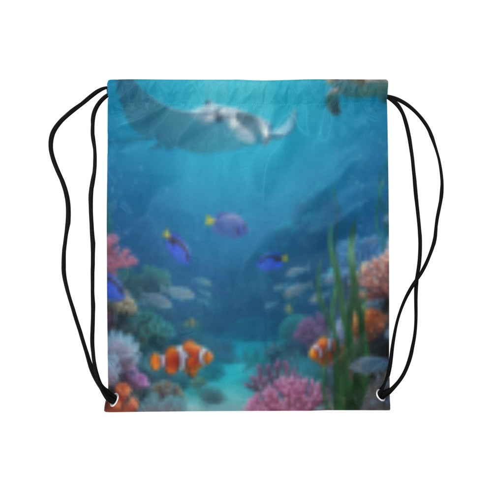 Ocean Fish Drawstring Bag (Model 1604) (Large)