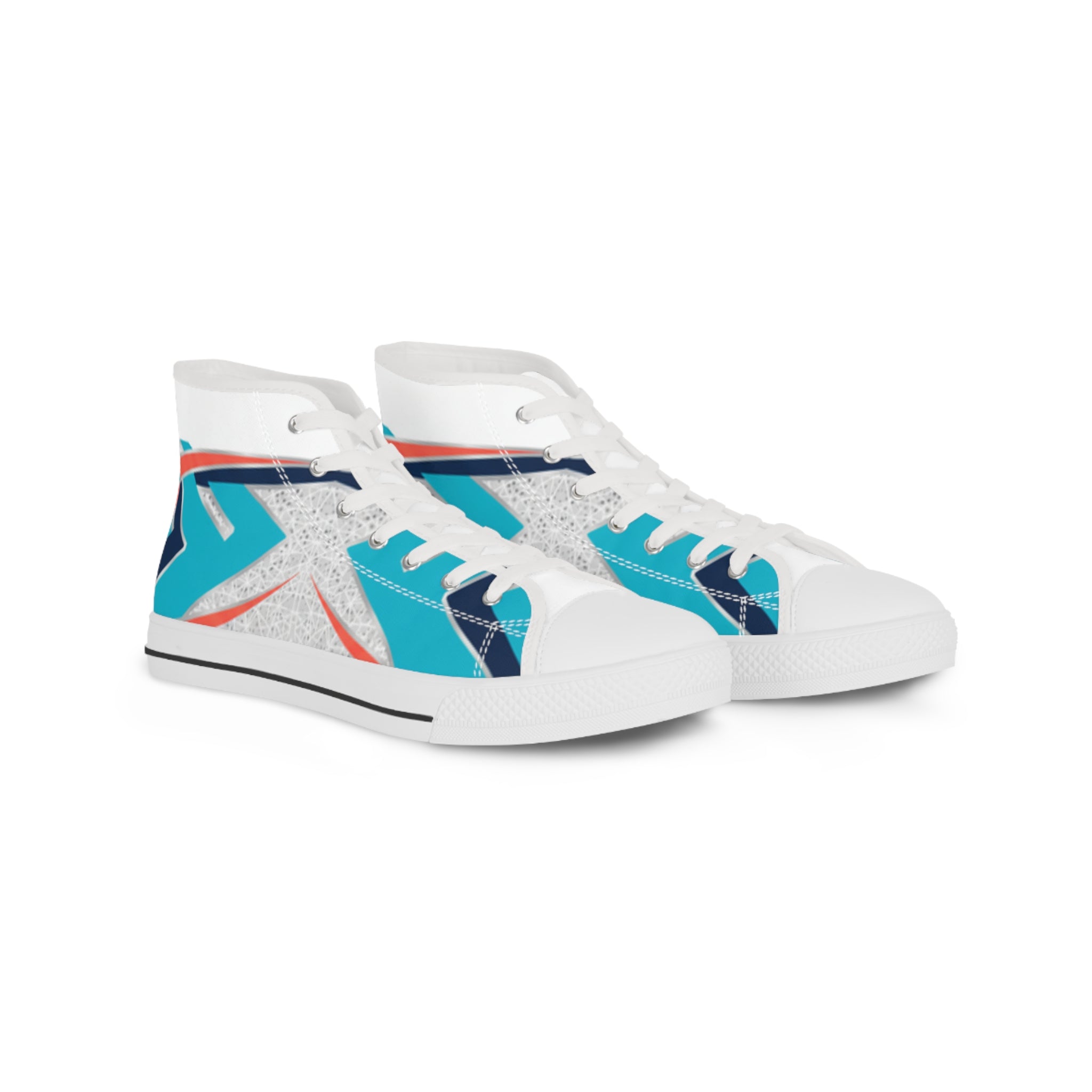 Men Sneakers Abstract Teal Orange Wave High Top Sneakers | Canvas High-Tops