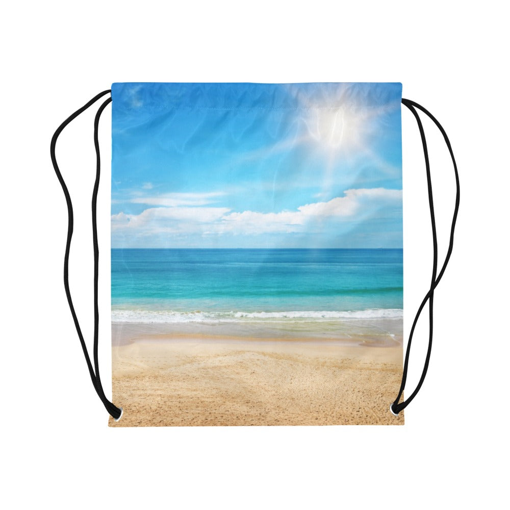 Beautiful Seascape and Sun on Blue Drawstring Bags (Model 1604) (Large)