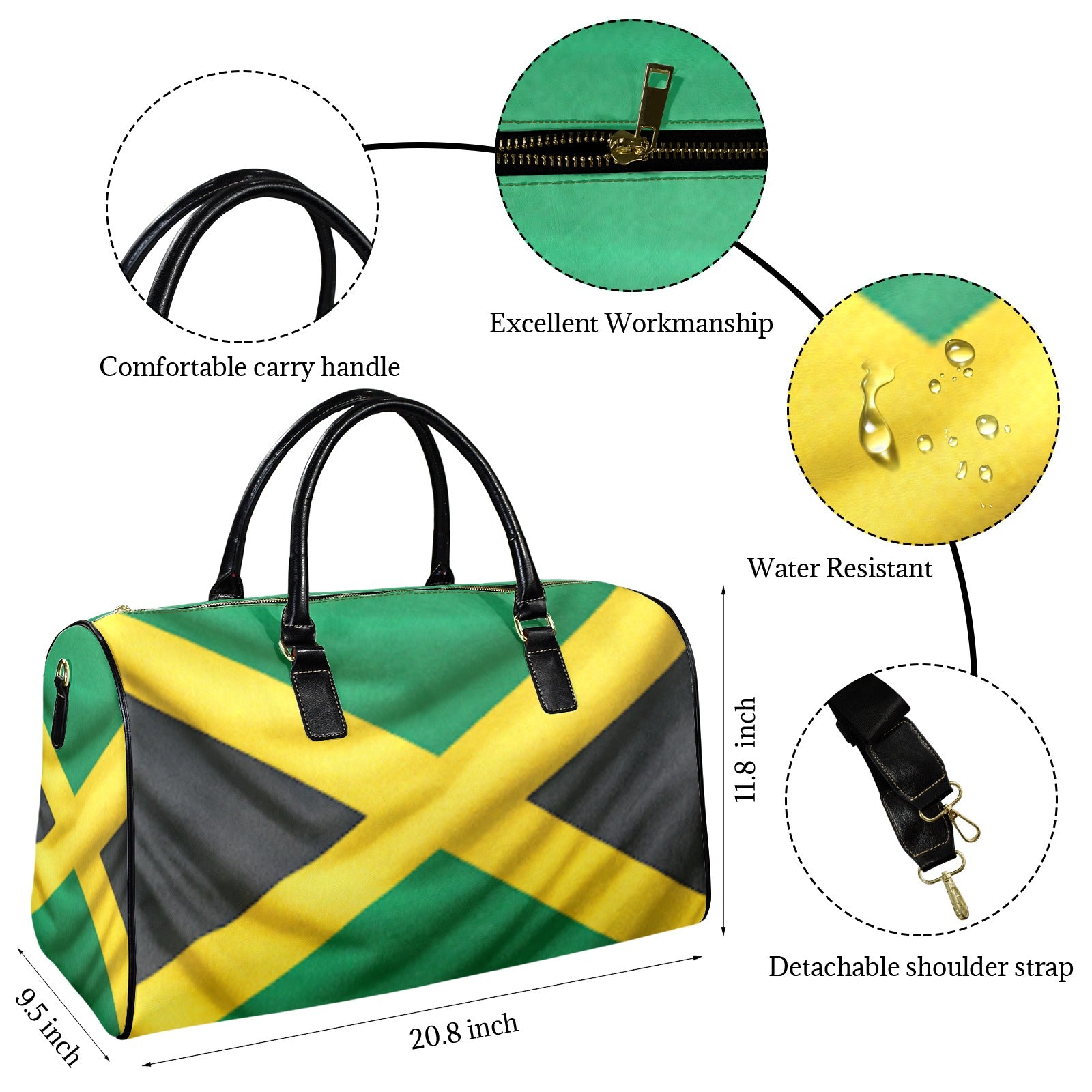 Jamaican Flag Custom Travel Bag-Large (Black Short Patch)(Model 1735)