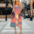 Sunrise Palm Women's Strapless Waist-Cinched Flowy Maxi Dress