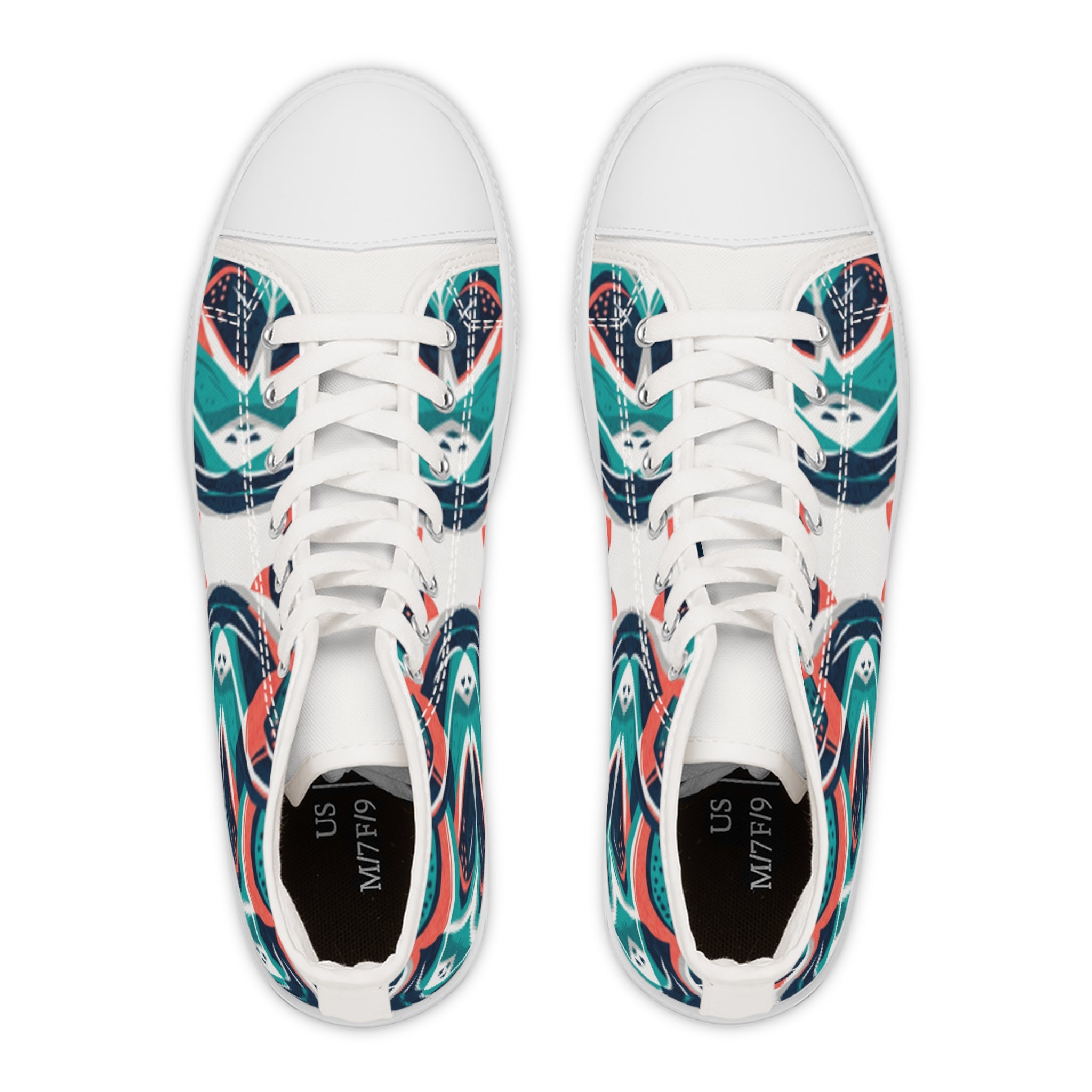 Abstract Teal Coral Wave Pattern Women's High Top Sneakers | Artistic Printed Shoes