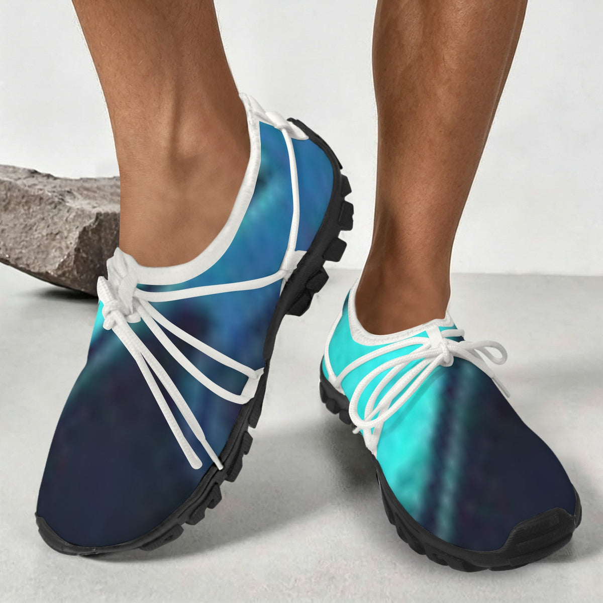 Men's Custom Print Fitness Shoes with Shoelaces – (White)
