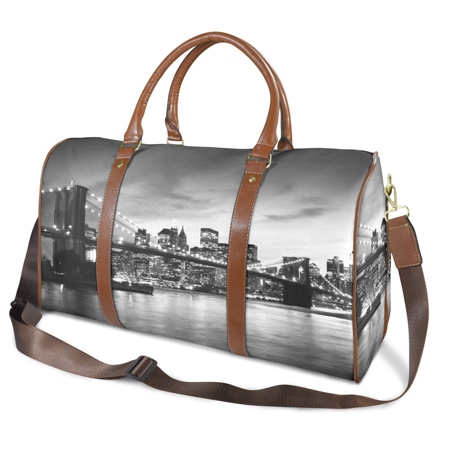 Brooklyn Bridge and Manhattan at  New York  Custom Travel Bag-Large (Brown Long Patch) (Model 1736)