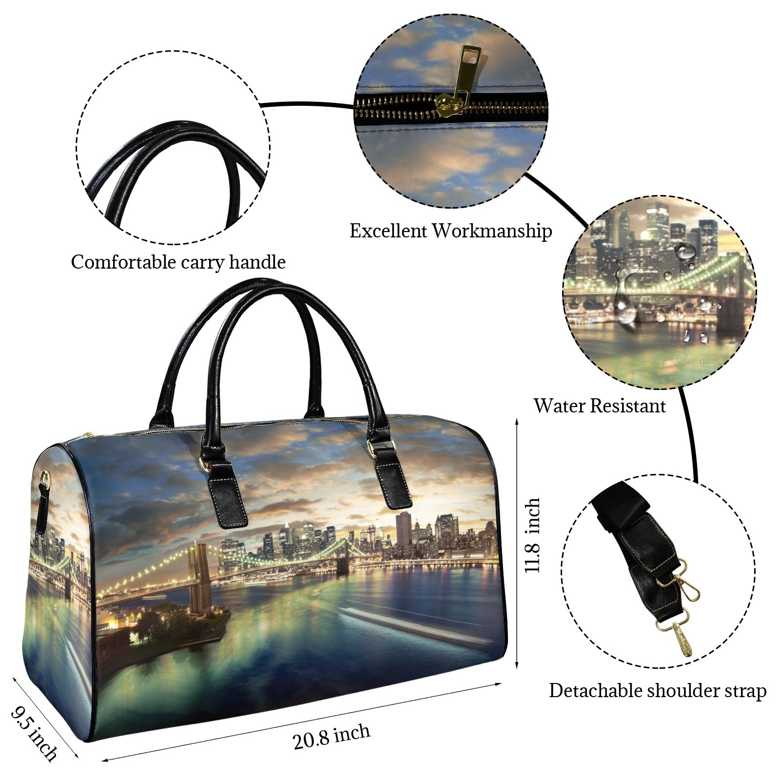 New York City Custom Travel Bag-Large (Black Short Patch)(Model 1735)