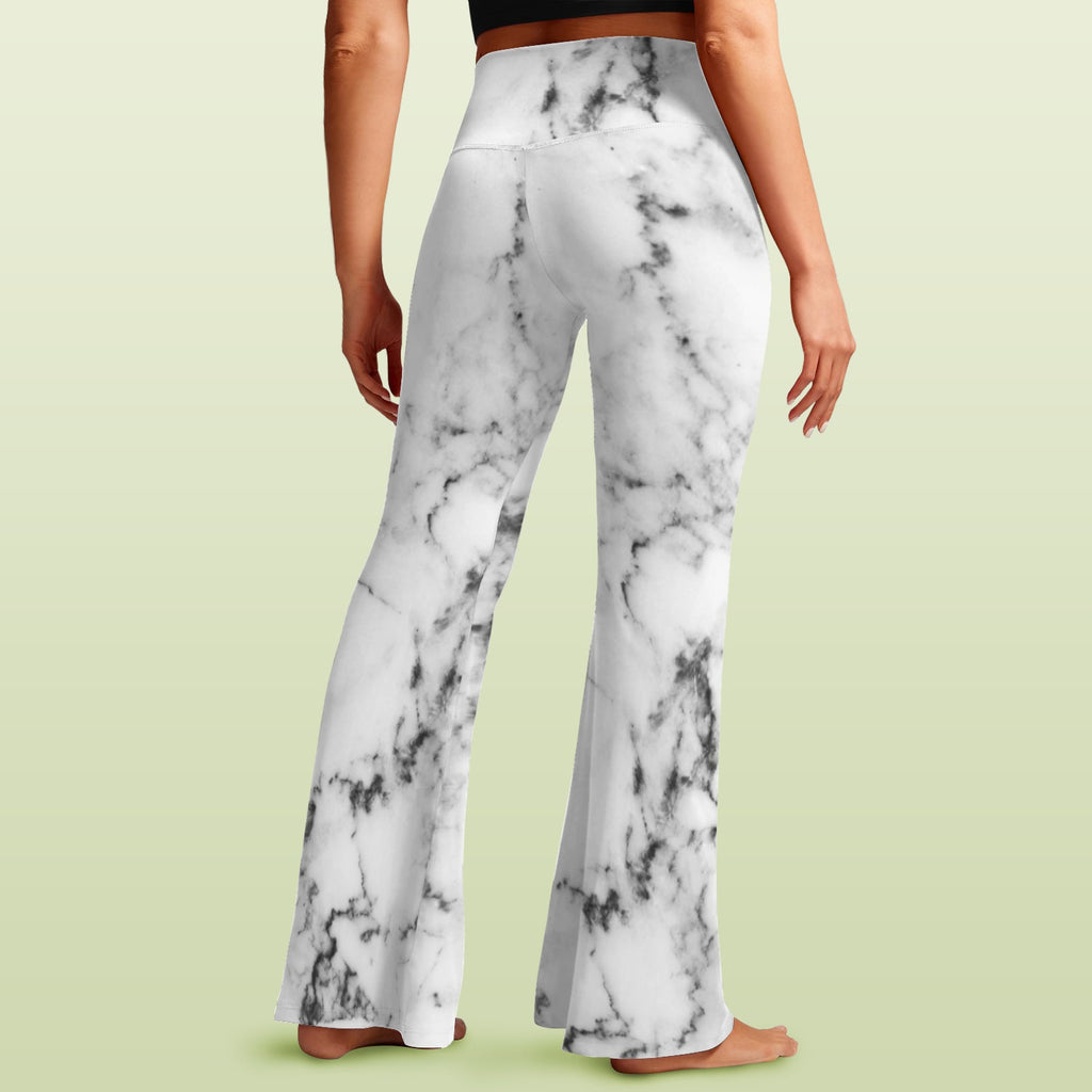 Women's V-Crossover High Waisted Flare Leggings white marble wall texture