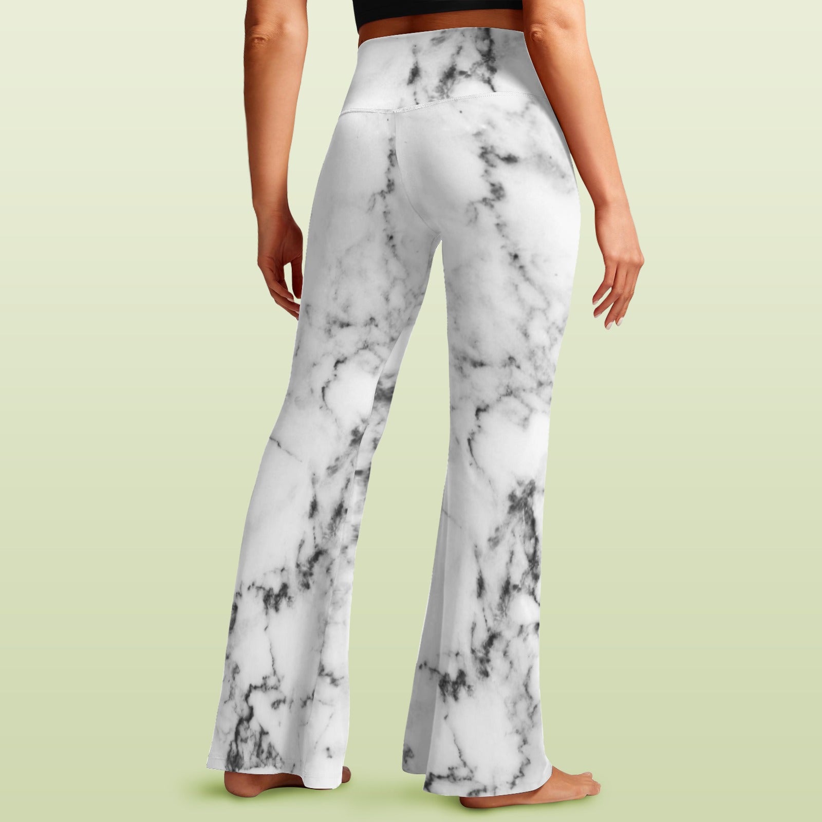 Women's V-Crossover High Waisted Flare Leggings white marble wall texture
