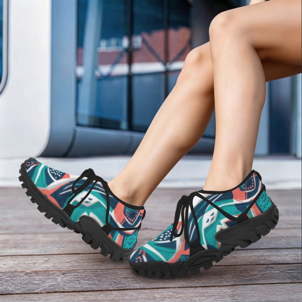 Women's Custom Print Fitness Shoes with Shoelaces – (Black)