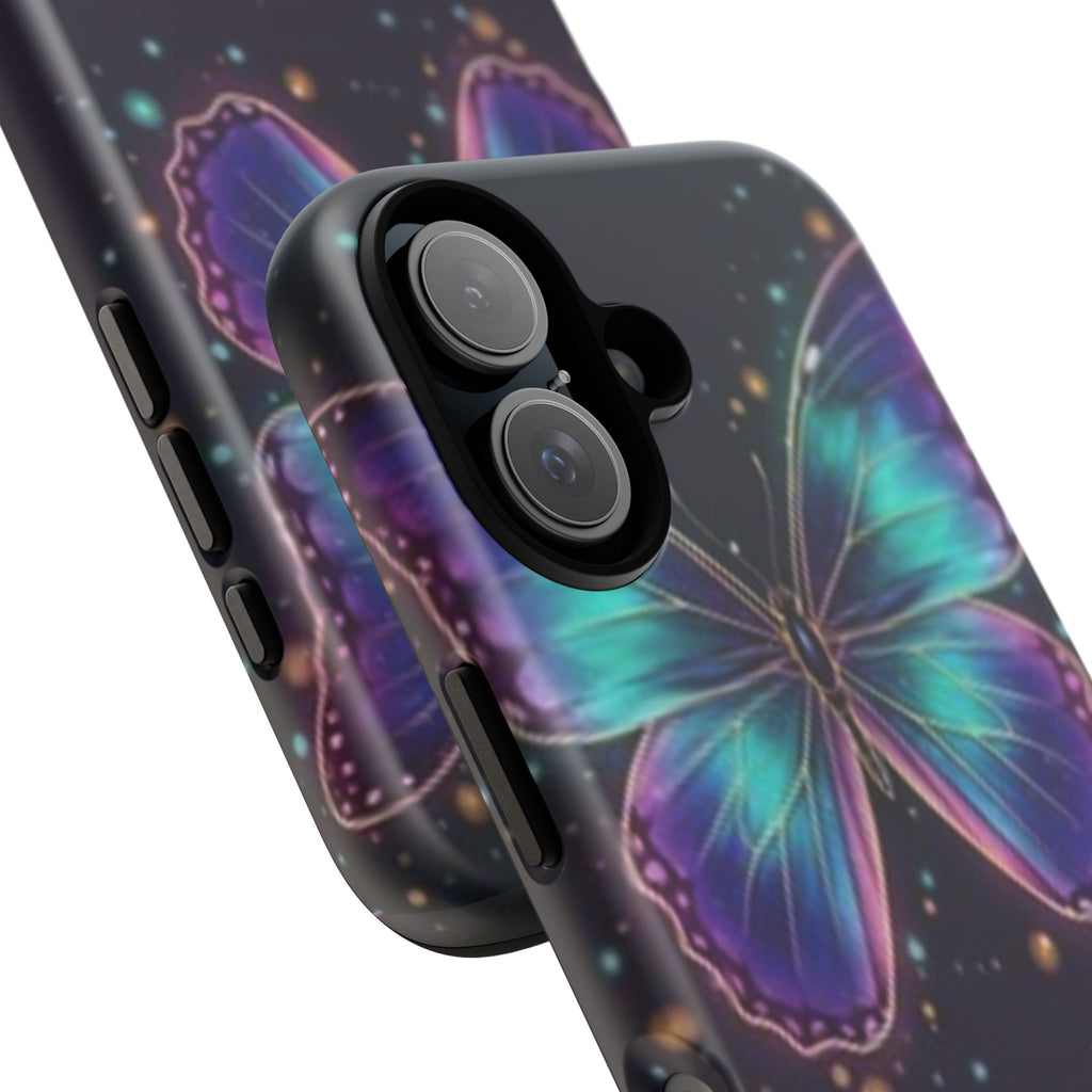 Compatible with iPhone 16 Neon Purple Teal Butterfly Phone Case | Tough Case
