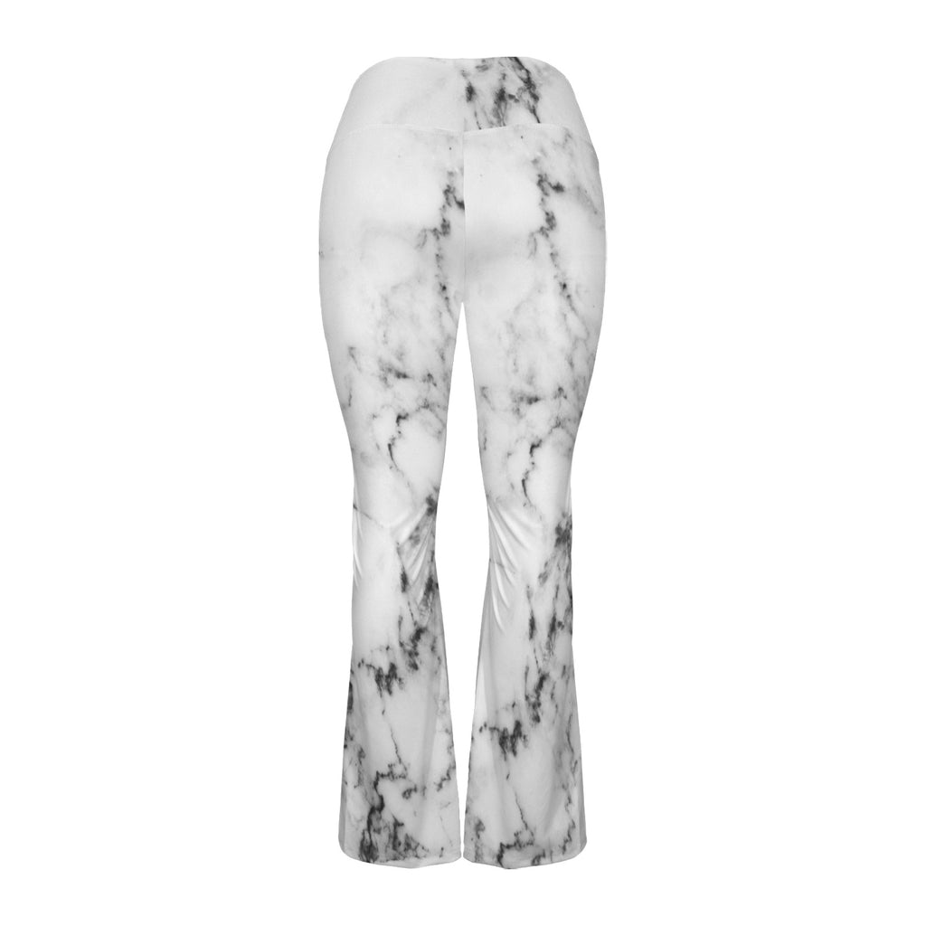 Women's V-Crossover High Waisted Flare Leggings white marble wall texture