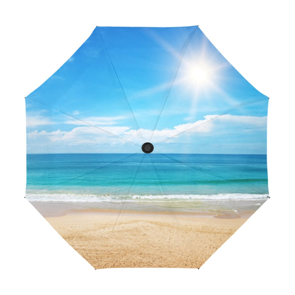 Beautiful Seascape and Sun on Bue Sky background Anti-UV Auto-Foldable Umbrella (Model U09)