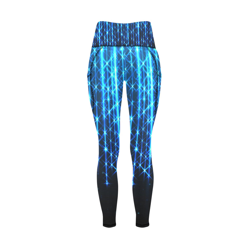 Women's  Bright Neon Stripes of  Print High Waist Leggings with Pockets (ModelL56)