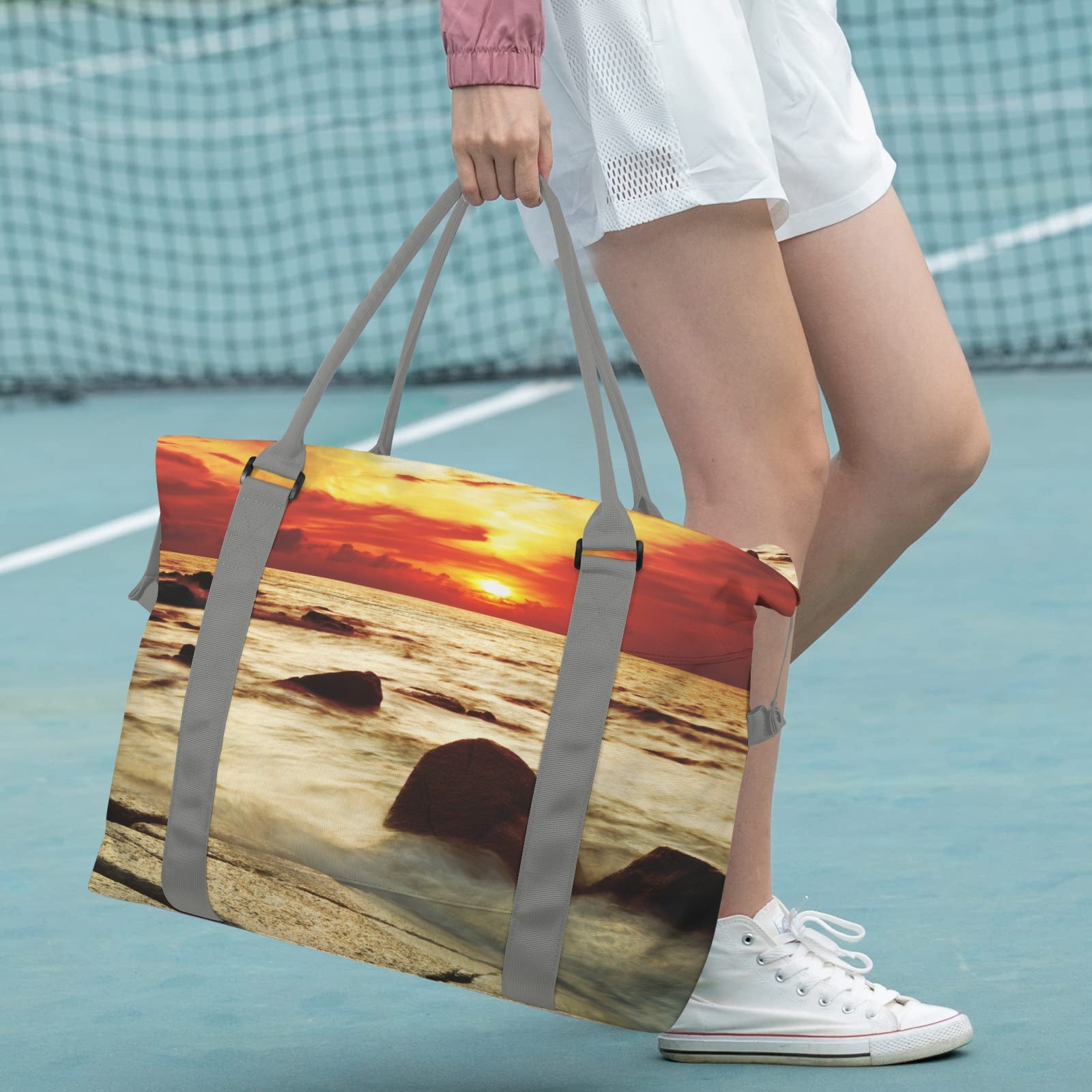 Tropical Sunset on the Stones Beach Large Travel Bag with Trolley Sleeve (Model 1715)