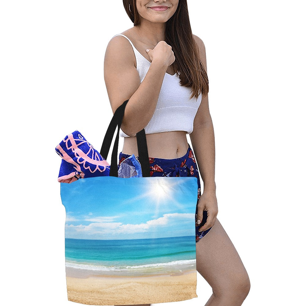 Beautiful Seascape and Sun on blue Tote Bag (Model1699)(Large)