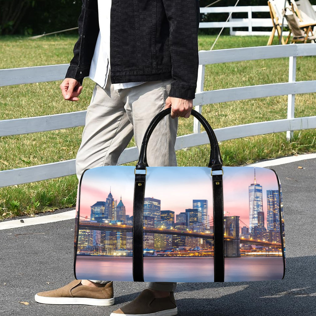 Brooklyn Bridge Travel Duffel Bag Black long Patch (Model 1734)