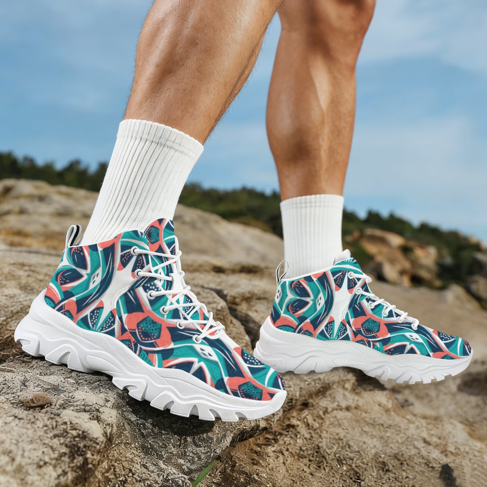 Men's High-Top Outdoor Chunky Sneakers – (White)