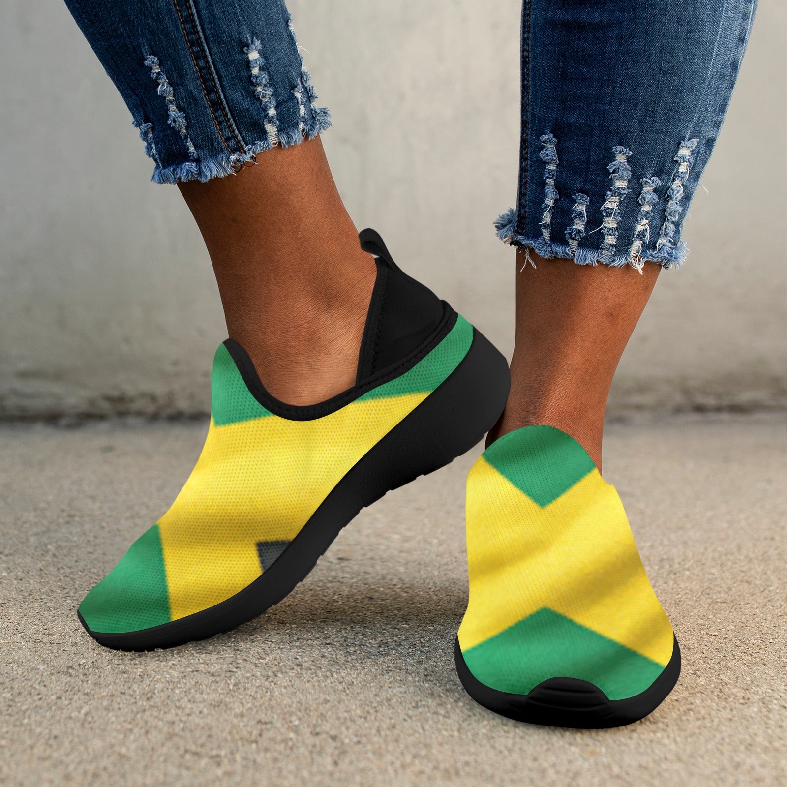 Jamaican Flag Fly Weave Sneakers Drop-in-Heel for Women(Model 02002)