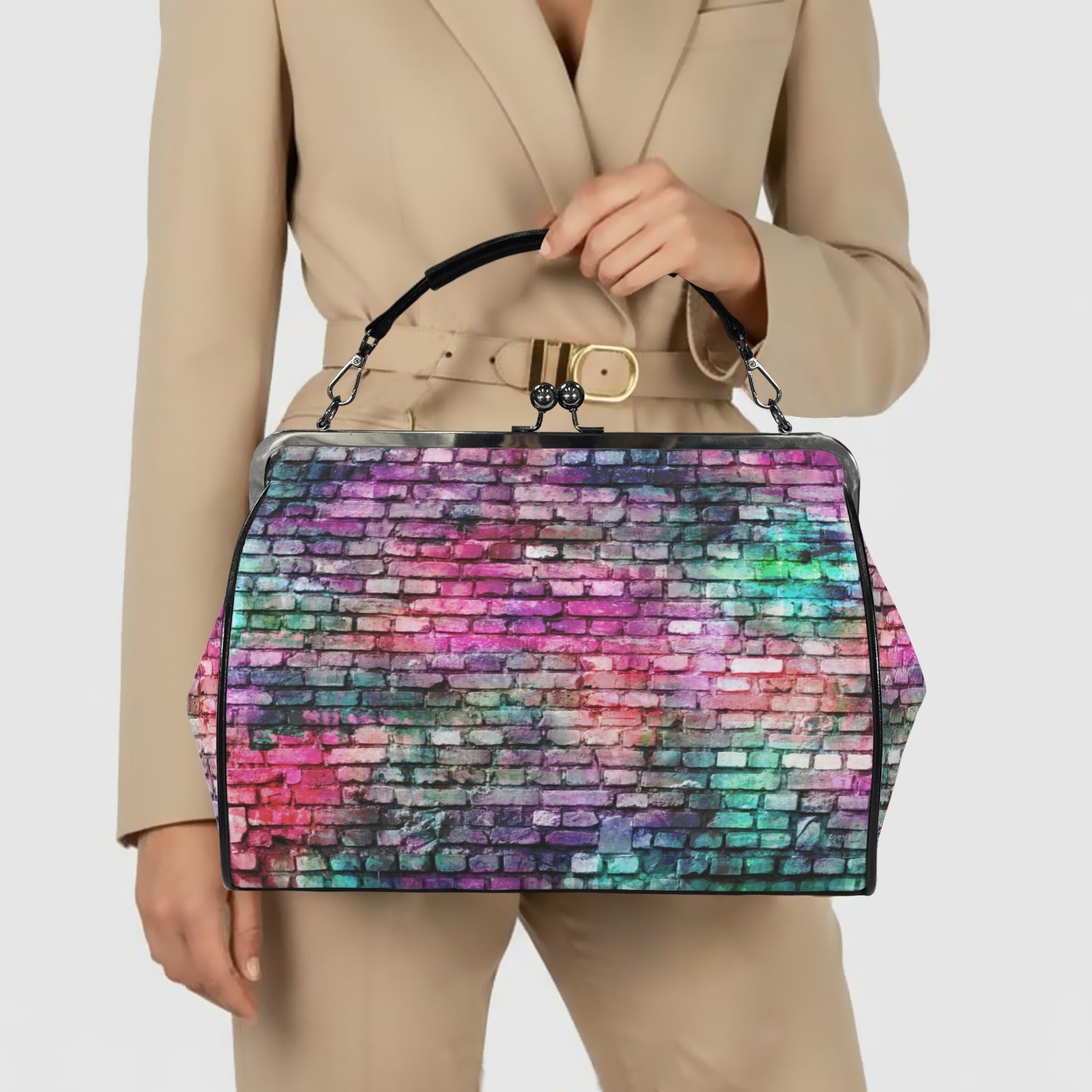 Colorful Brickwall  Kisslock Crossbody Shoulder Hand Bag-Large (Model 1752)