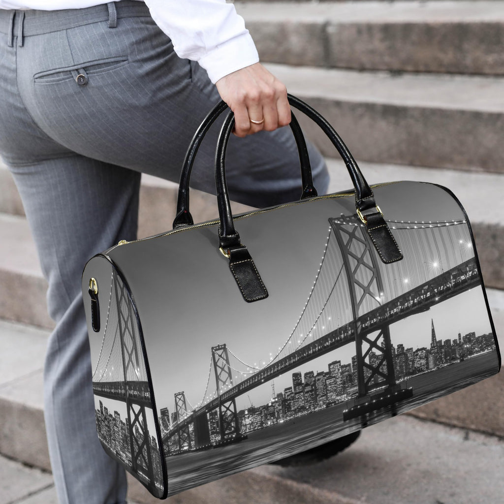 San Francisco Skyline and Bay Bridge Travel Bag-Large (Black Short Patch) (Model 1735)