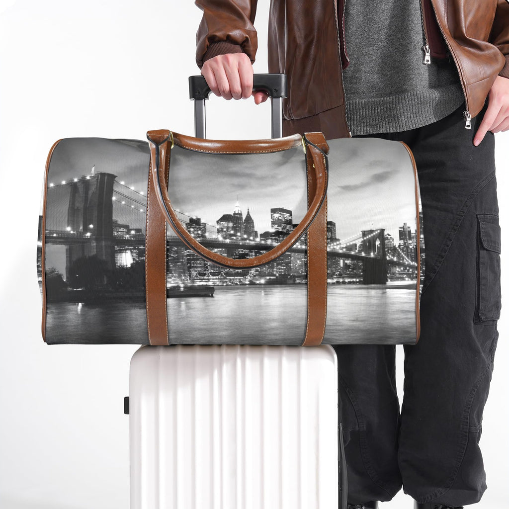 Brooklyn Bridge and Manhattan at  New York  Custom Travel Bag-Large (Brown Long Patch) (Model 1736)