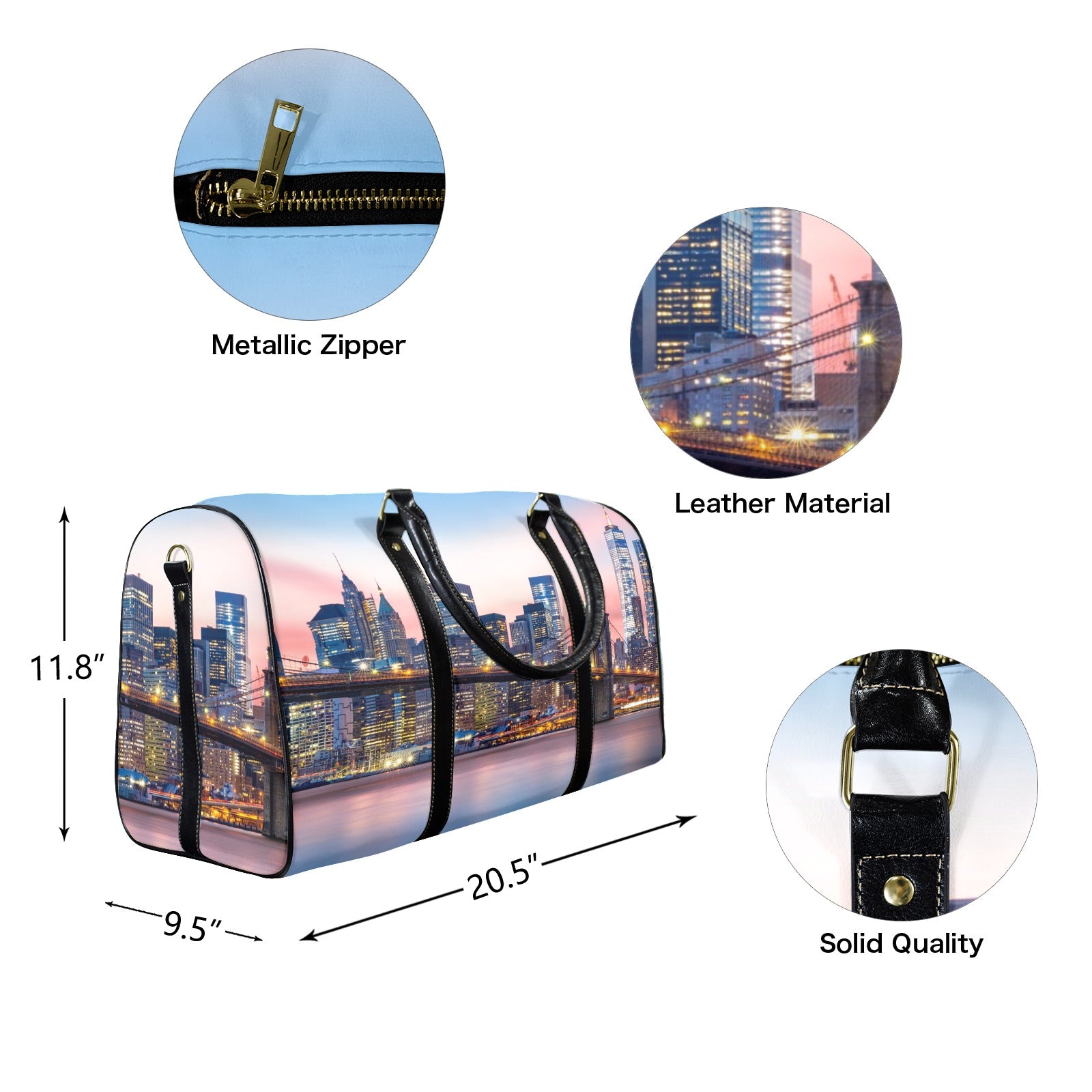 Brooklyn Bridge Travel Duffel Bag Black long Patch (Model 1734)