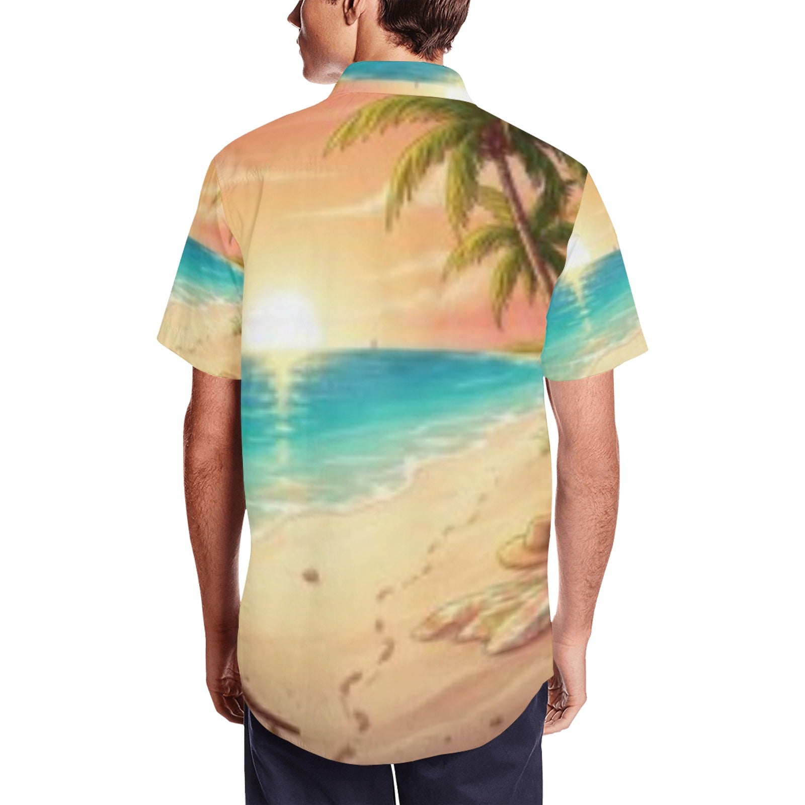Sunset Palm Men's Short Sleeve Shirt With Lapel Collar (Model T54)