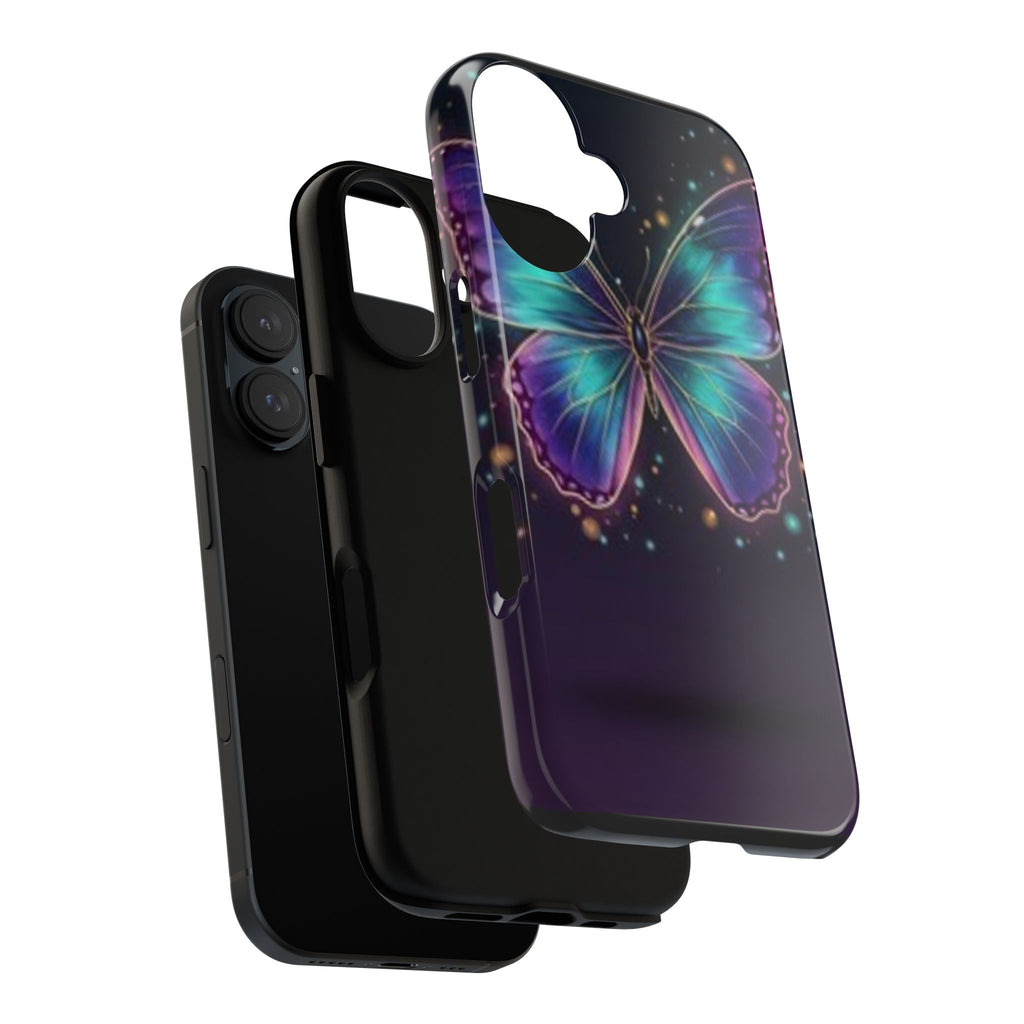 Compatible with iPhone 16 Neon Purple Teal Butterfly Phone Case | Tough Case