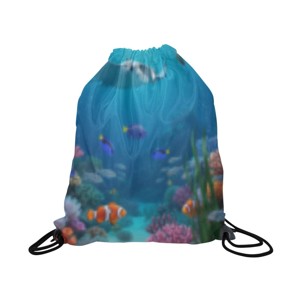Ocean Fish Drawstring Bag (Model 1604) (Large)