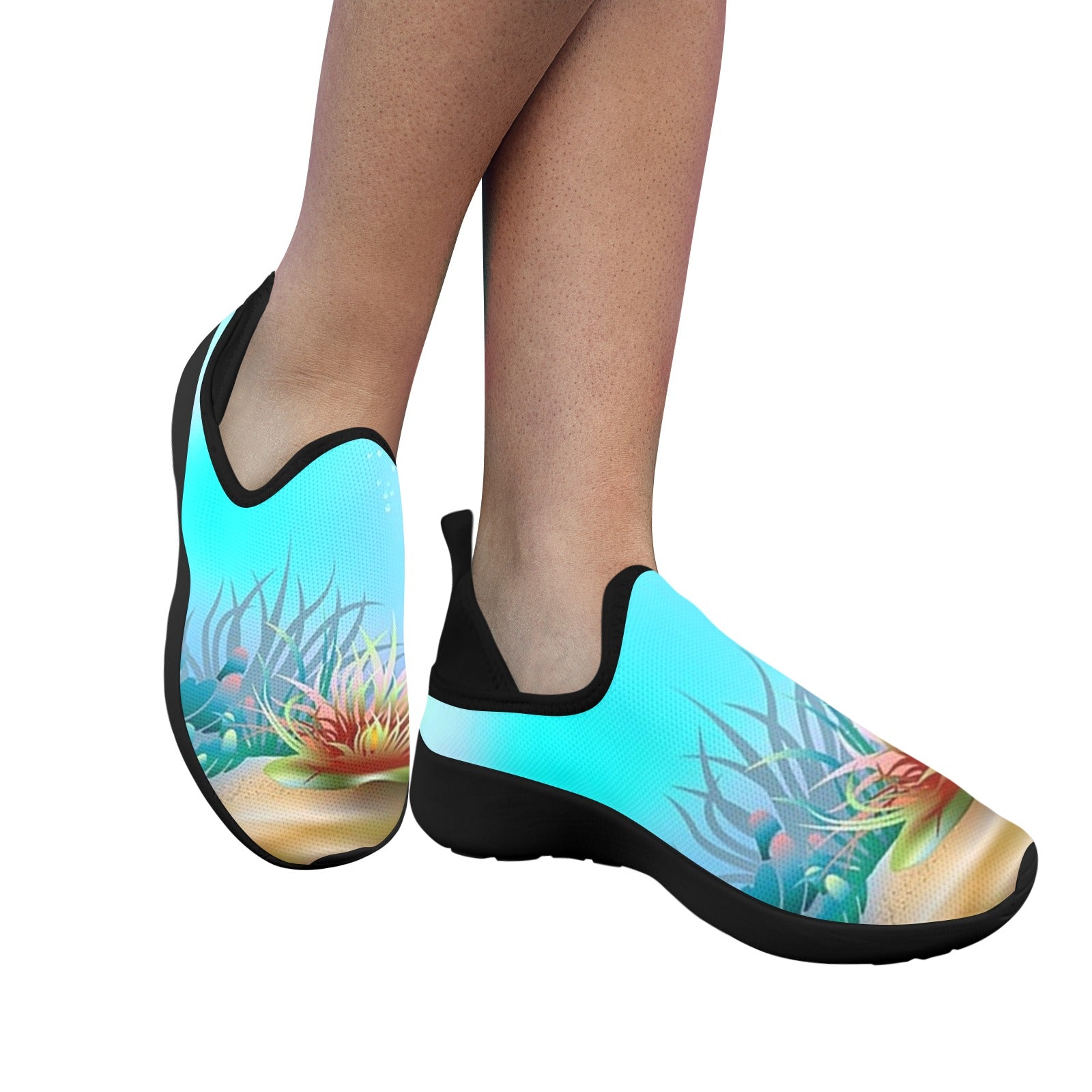 Underwater Scene Fly Weave Sneakers Drop-in-Heel for Women(Model 02002)