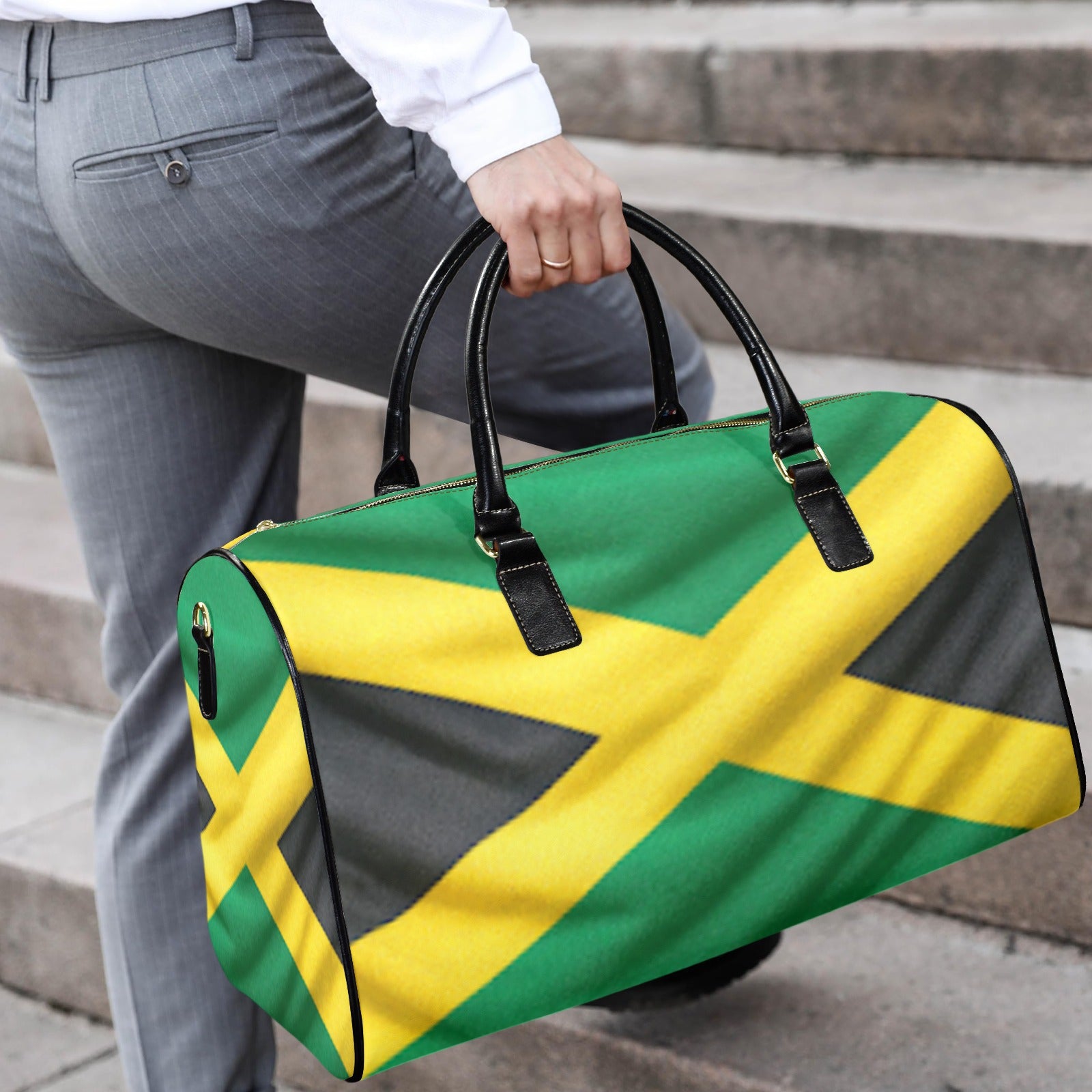 Jamaican Flag Custom Travel Bag-Large (Black Short Patch)(Model 1735)