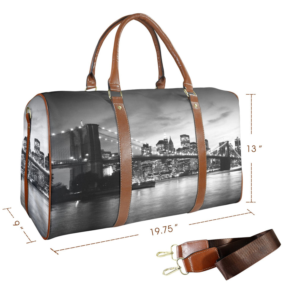 Brooklyn Bridge and Manhattan at  New York  Custom Travel Bag-Large (Brown Long Patch) (Model 1736)