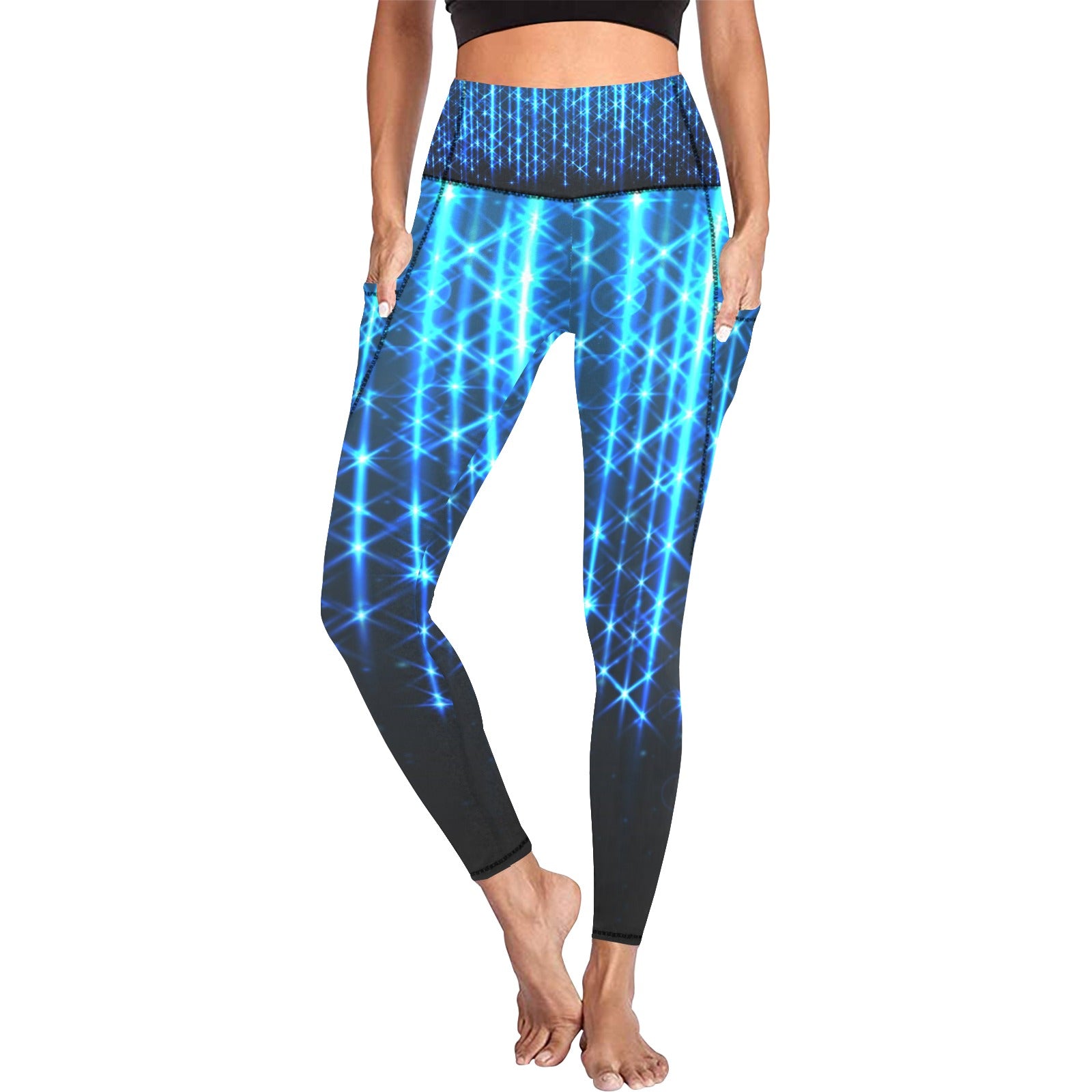 Women's  Bright Neon Stripes of  Print High Waist Leggings with Pockets (ModelL56)