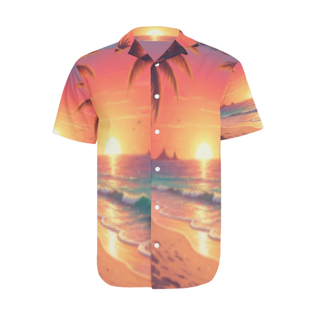 Sunrise Palm Men's Short Sleeve Shirt With Lapel Collar (Model T54)
