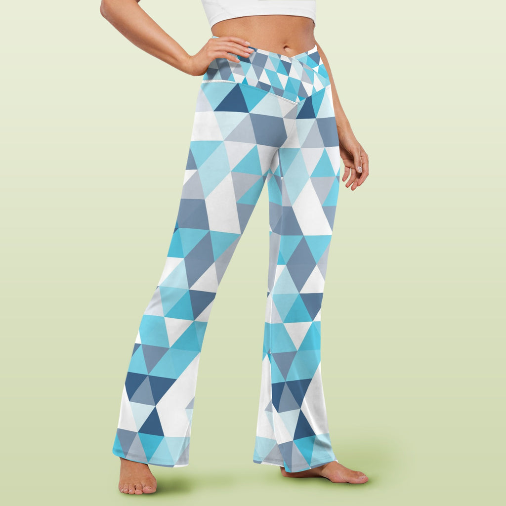 Women's V-Crossover High Waisted Flare Leggings Abstract Seamless pattern of triangles.