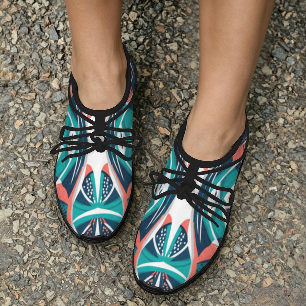 Women's Custom Print Fitness Shoes with Shoelaces – (Black)
